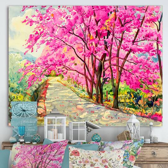 Designart - Cherrry Blossom Lane - Farmhouse Canvas Wall Art Print